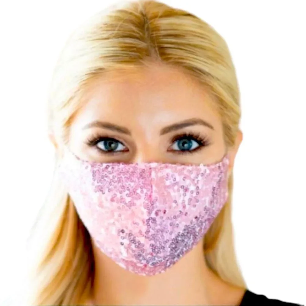 New Dressy Pink Sequin Gauze Face Mask With Filter Pocket